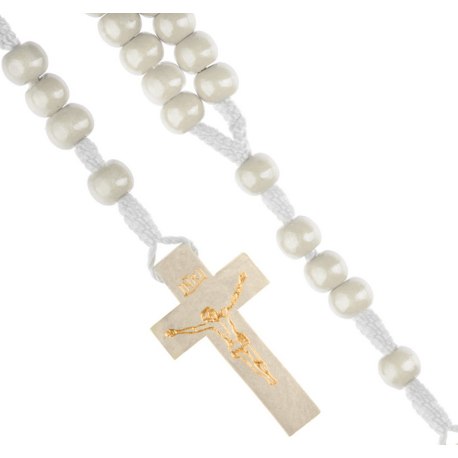 Różaniec Święty drewno i sznurek - biały