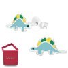 Srebrne emaliowane kolczyki dinozaur