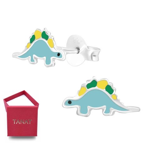 Srebrne emaliowane kolczyki dinozaur