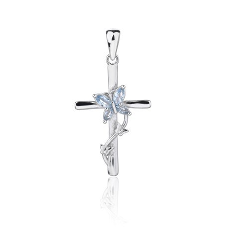 Krzyżyk srebrny srebro 925 motylek fioletowy DEW-15