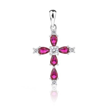 Krzyżyk srebrny 925 rubinowe cyrkonie DEW-17