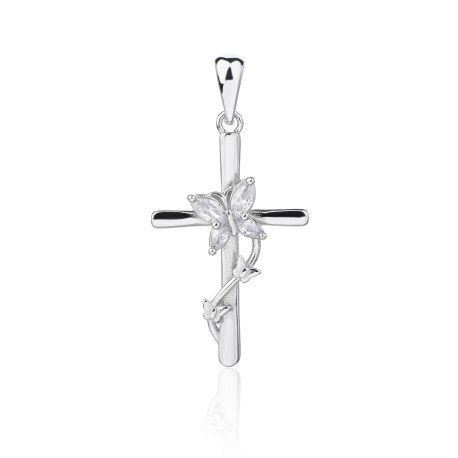 Krzyżyk srebrny krzyż srebro 925 motylek motyle DEW-18