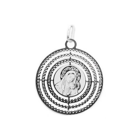 Medalik okrągły srebrny wisiorek Matka Boska DEW-25
