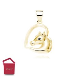 Pozłacany wisiorek serce serduszko konik koń czarne oko