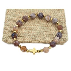 Bransoletka różaniec na rękę agat trawiony brązowy sakwa