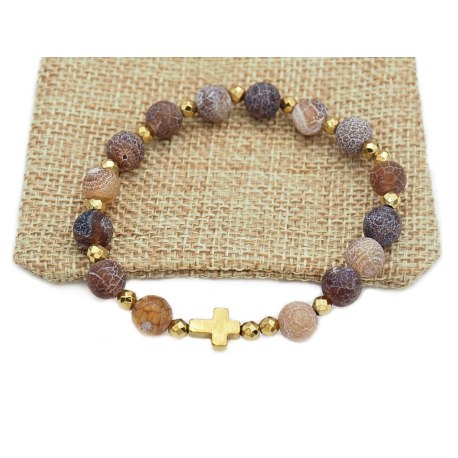 Bransoletka różaniec na rękę agat trawiony brązowy sakwa