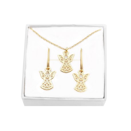 Komplet pozłacany srebro 925 ażurowe aniołki aniołek świąteczny