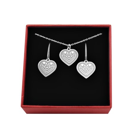 Komplet srebro 925 serca serduszka folk