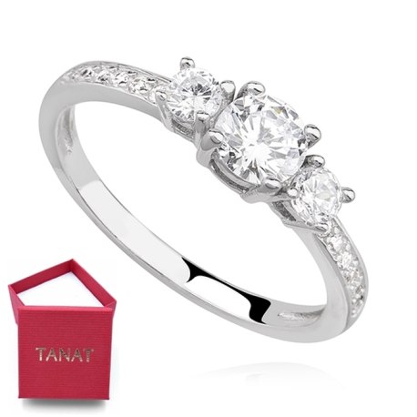 Srebrny zaręczynowy pierścionek trzy cyrkonie