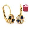 Złote 585 kolczyki szafirowa koniczyna koniczynki