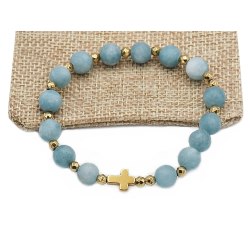 Bransoletka różaniec na rękę jadeit mglisty błękitny sakwa