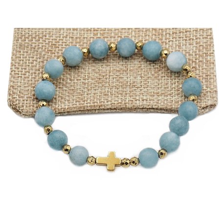 Bransoletka różaniec na rękę jadeit mglisty błękitny sakwa