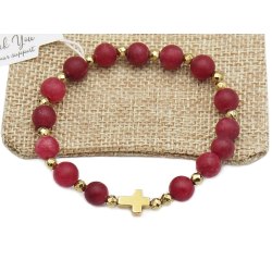 Bransoletka różaniec na rękę jadeit bordowy czerwony sakwa