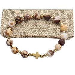 Bransoletka różaniec na rękę jaspis Cappuccino sakwa