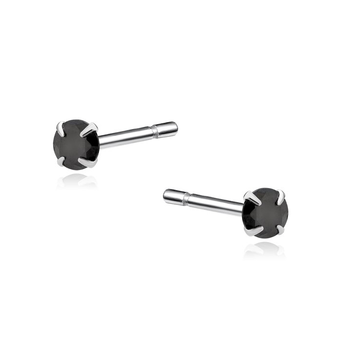 Srebrne kolczyki czarna cyrkonia 3 mm