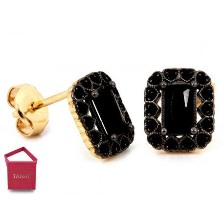 Kolczyki 585 złote serduszka czarne cyrkonie