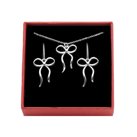Komplet biżuterii srebrny 925 kokardki kokarda