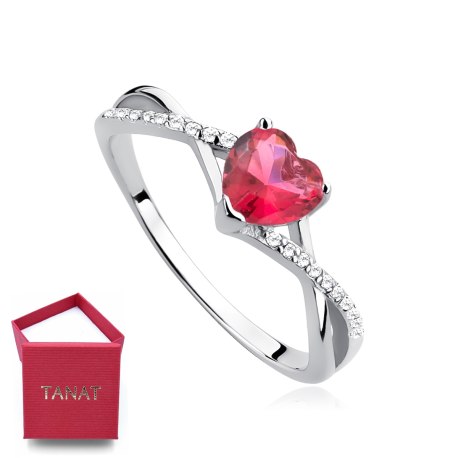 Srebrny pierścionek rubinowe serce