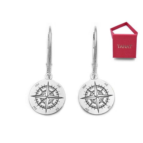 Srebrne kolczyki mały kompas róża wiatrów.