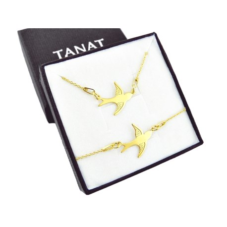 Duży pozłacany komplet jaskółki