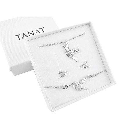 Srebrny komplet 3 elementy ptaki koliberki ptak koliber