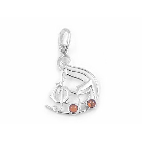 Wisiorek klucz wiolinowy z bursztynem