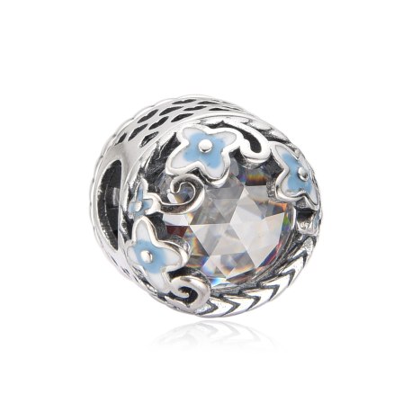 Srebrna przekładka koralik beads cyrkonia kwiaty