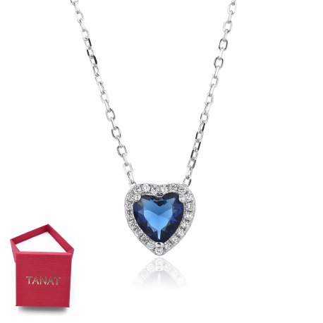 Naszyjnik srebrny szafirowe serce cyrkonie