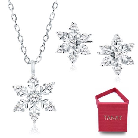 Srebrny komplet śnieżki cyrkonie naszyjnik i kolczyki świąteczny prezent