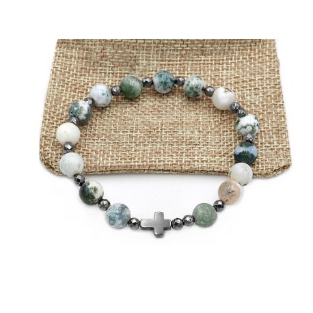 Bransoletka różaniec na rękę agat mszysty sakwa