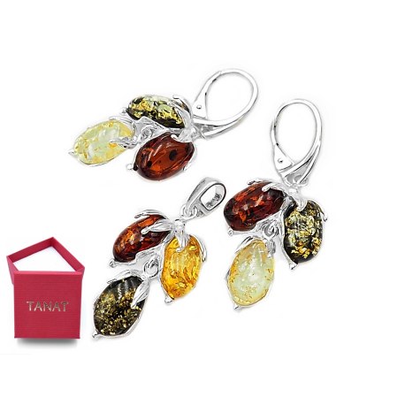 Srebrny komplet z bursztynem naturalnym 925 – kolczyki + zawieszka