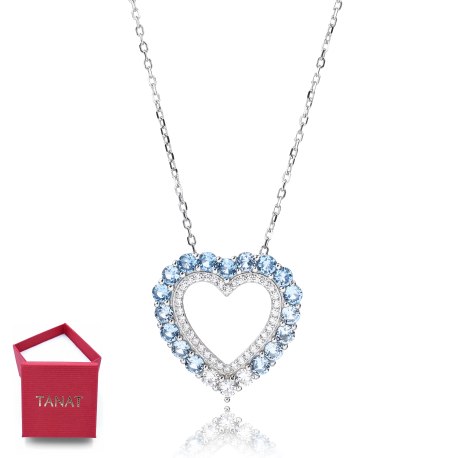 Naszyjnik srebrny 925 błękitne serduszko serce cyrkonie