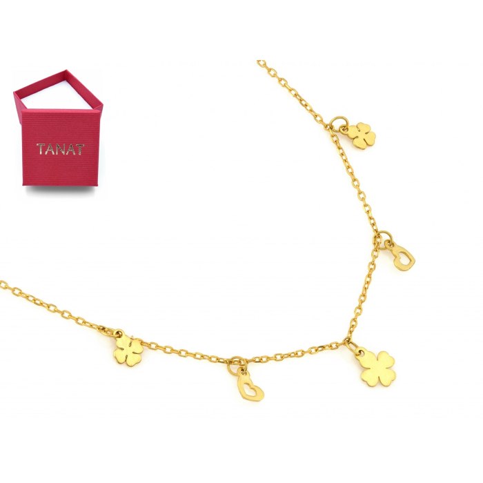 Pozłacany naszyjnik celebrytka srebro 925 czterolistna koniczyna serduszka