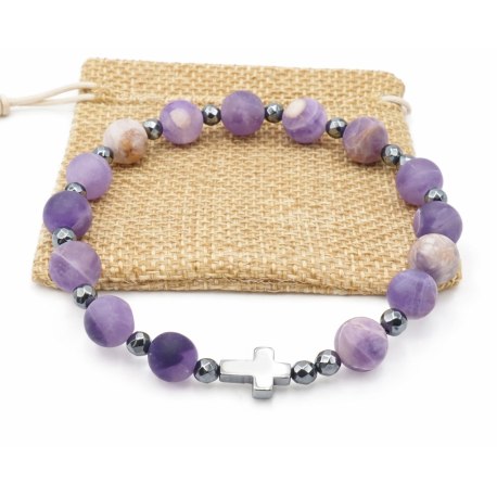 Bransoletka różaniec na rękę ametyst Chevron matowy na prezent