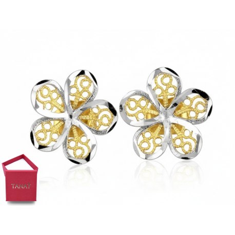 Złote 375 kolczyki ażurowe kwiaty