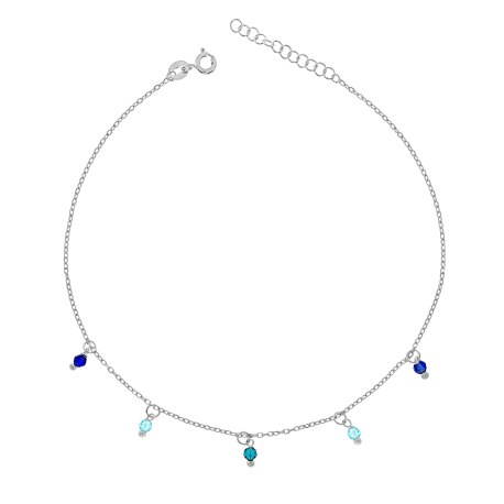 Bransoletka srebrna 925 na nogę kostkę koraliki błękitne