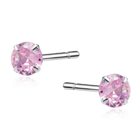 Srebrne 925 kolczyki różowa cyrkonia 4 mm rodowane
