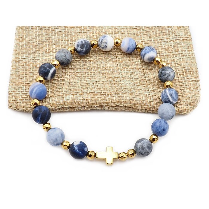 Bransoletka różaniec dziesiątka na rękę Sodalit matowy na prezent