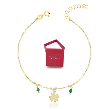 Bransoletka pozłacana srebro 925 czterolistna koniczyny koraliki