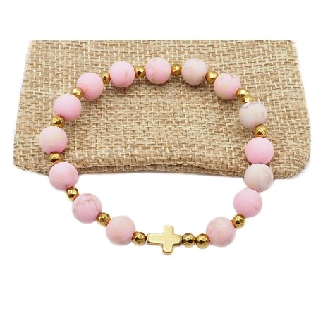Bransoletka różaniec dziesiątka na rękę Howlit różowy matowy na prezent