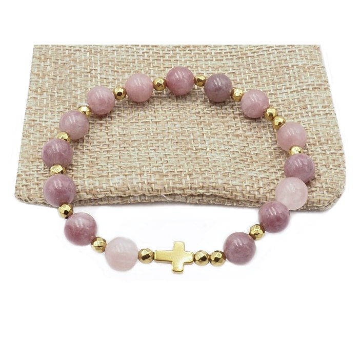 Bransoletka różaniec dziesiątka na rękę perłowy kwarc rękodzieło