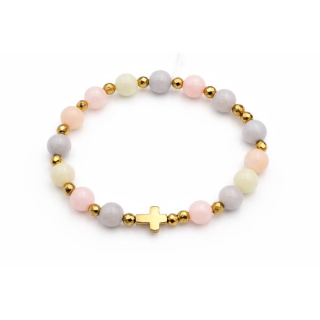 Bransoletka różaniec na rękę jadeit mleczny kolorowy sakwa