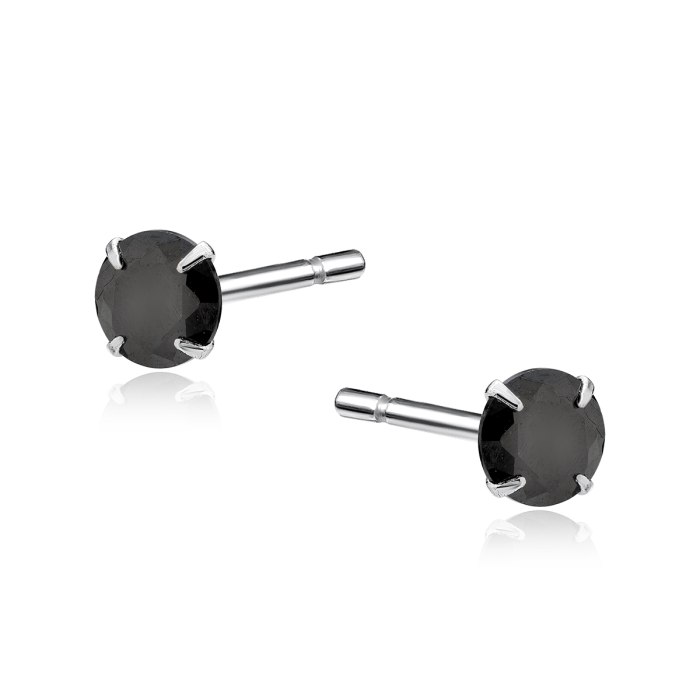 Srebrne kolczyki czarna cyrkonia 4 mm