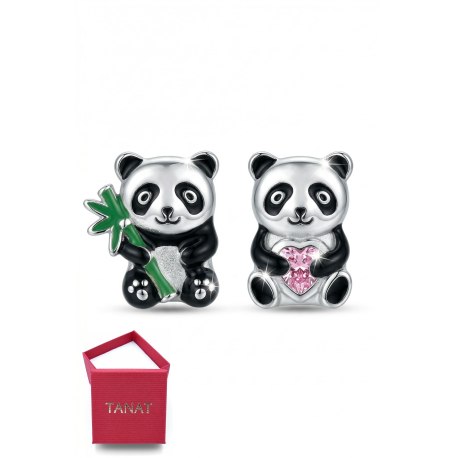 Srebrne dziecięce kolczyki panda pandusia bambus serce