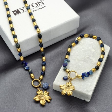 Bransoletka na gumce kamienie naturalne lapis lazuli metal