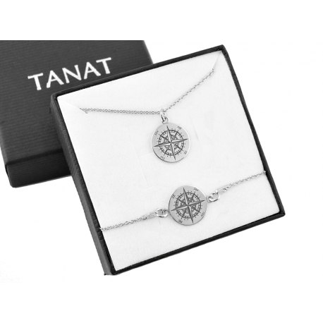 Srebrny komplet kompas + pudełko