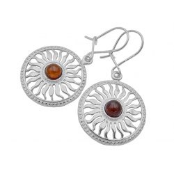 Srebrne kolczyki słońce z bursztynem