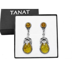 Srebrne kolczyki vintage bursztyn + pudełko