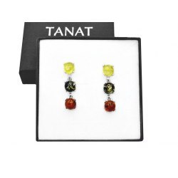 Długie srebrne kolczyki kolorowy bursztyn + pudełko