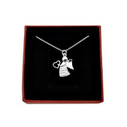 Srebrny naszyjnik aniołek z sercem + pudełko